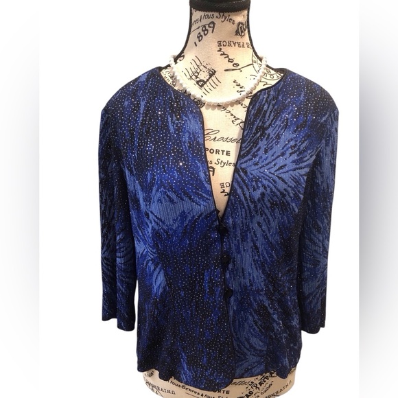 VTG Alex Evenings Large Petite Elegant Blue Women's Shimmer Embellished Jacket - Picture 1 of 4